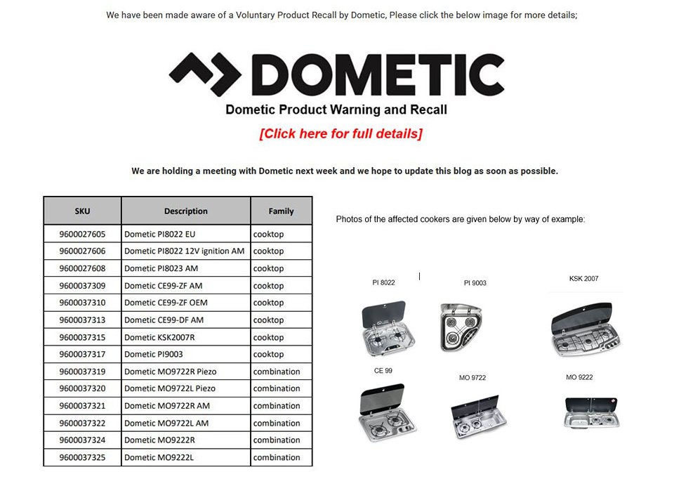 Dometic Product Recall Jacksons Leisure Supplies